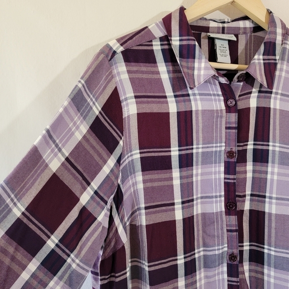 CATHERINES' Women Plus Sz 14/16 Brown/White Plaid  Button-Up Shirt Long Sleeve - Picture 6 of 12